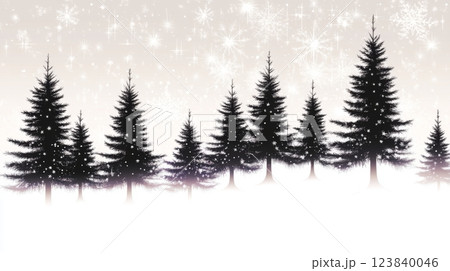 Snowfall over evergreen trees in a serene winter landscape 123840046