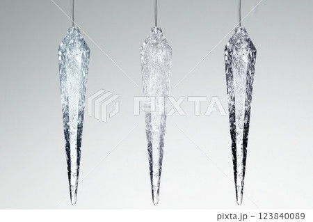 Elegant hanging ice sculptures for winter decor in modern spaces 123840089