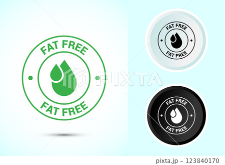 Fat free icon design illustration. Zero fat circle badge label for dietary product symbol, Color black and white 123840170