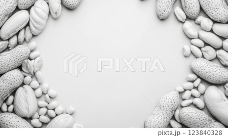 Collection of assorted nuts and seeds arranged on a white surface 123840328