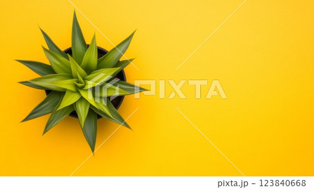 Green succulent plant on vibrant yellow Green succulent plant on vibrant yellow 123840668