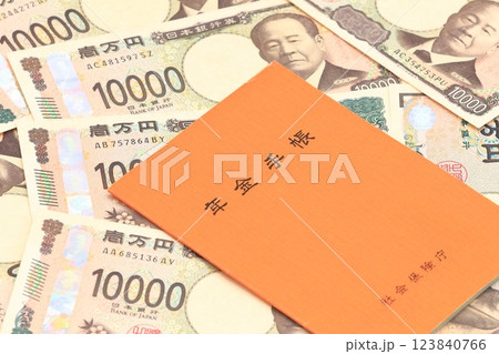 年金のイメージ（年金手帳と紙幣） 123840766