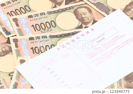 介護保険のイメージ（介護保険明細と紙幣） 123840775