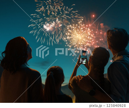 family watching fireworks 123840928