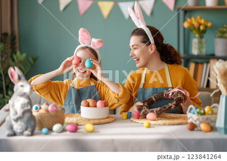 family preparing for Easter family preparing for Easter 123841264