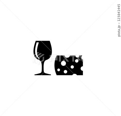 Stylish vector icon depicting wine glass with cheese, ideal for culinary and hospitality themes 123841445