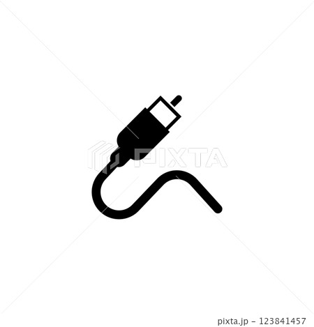 Vector icon of a coaxial cable and connector for television connections 123841457