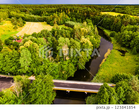 Brda river and Tuchola forest in Poland. Aerial view 123841854