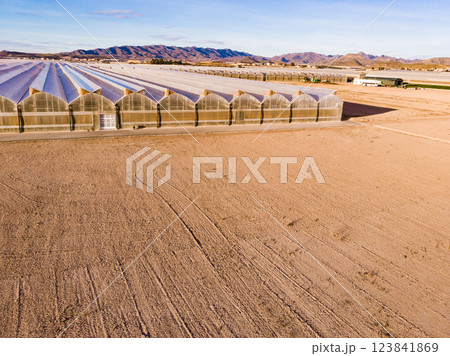 Aerial view. Commercial greenhouses on coast, Spain. 123841869