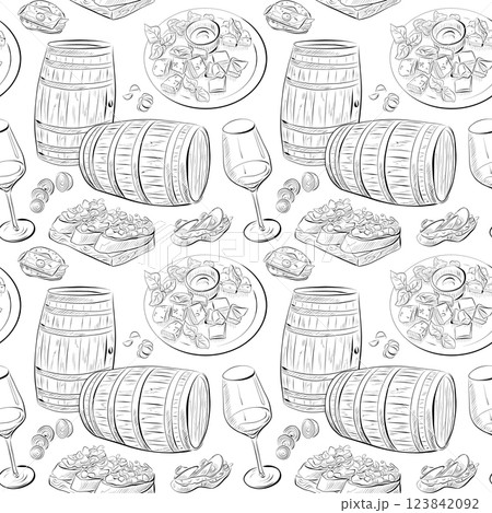 vector seamless pattern line art elements - food, cuisine 123842092