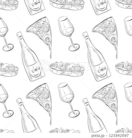 vector seamless pattern line art elements - food, cuisine 123842097