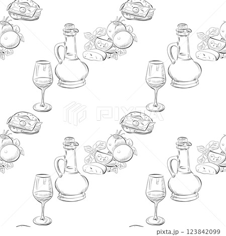 vector seamless pattern line art elements - food, cuisine 123842099