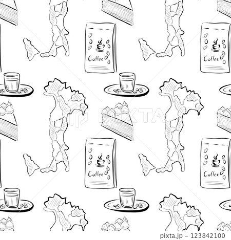 vector seamless pattern line art elements - food, cuisine vector seamless pattern line art elements - food, cuisine 123842100