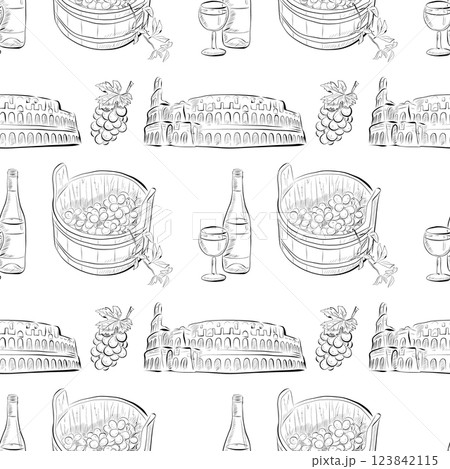 vector seamless pattern line art elements - food, cuisine vector seamless pattern line art elements - food, cuisine 123842115
