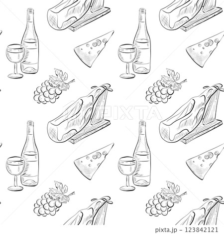 vector seamless pattern line art elements - food, cuisine 123842121