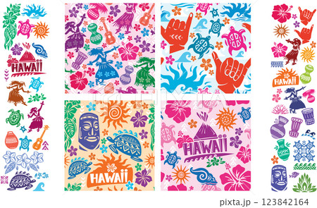 Set of Hawaiian Seamless and elements 123842164
