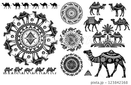Set of stylized decorative Camels Set of stylized decorative Camels 123842168