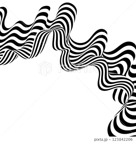 Abstract black and white wave. Template, layout, banner. Abstract black and white waves. Wave pattern with black circles. Vector background. 123842206