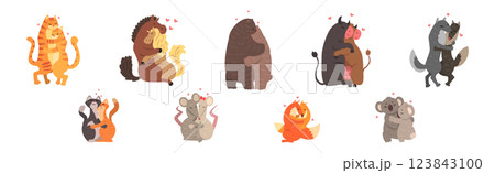 Animal Couple in Love Embrace and Hug Vector Set Animal Couple in Love Embrace and Hug Vector Set 123843100