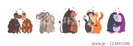 Animal Couple in Love Embrace and Hug Vector Set 123843106