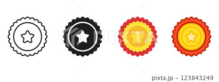 Badge With Star Line And Solid Icon Set. Award Badge Symbol Collection. Isolated Vector Illustration 123843249