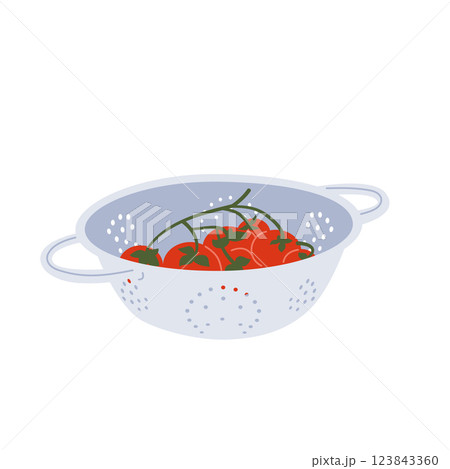 Tomatoes in a colander. Washing vegetables. 123843360
