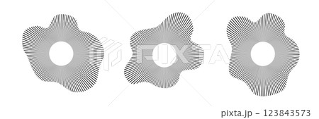 Circular sound waves audio music round symbols of voice equalizers radial spectrum designs ring patterns. Vector 123843573