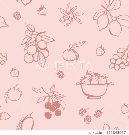 Hand drawn fruits and berries seamless pattern 123843687