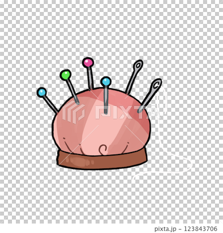 Illustration of a pincushion with needles stuck in it Illustration of a pincushion with needles stuck in it 123843706