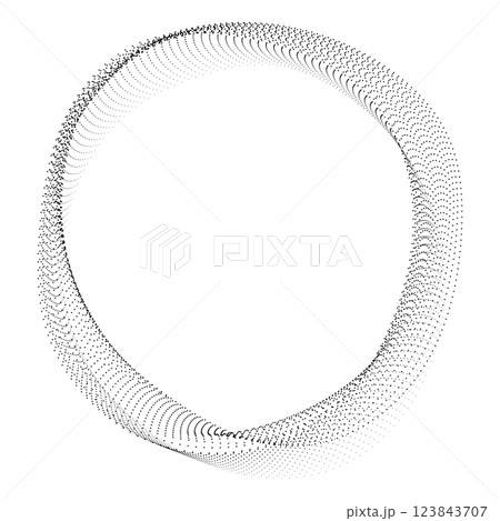 Flowing round dotted frame with wavy halftone gradient shape Clip art concept of technology, science, music, modern. 123843707