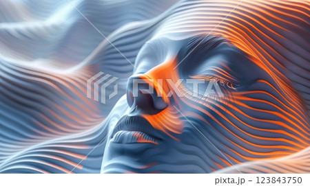 Abstract Art of a Humanlike Wavy Face with Illuminated Details 123843750