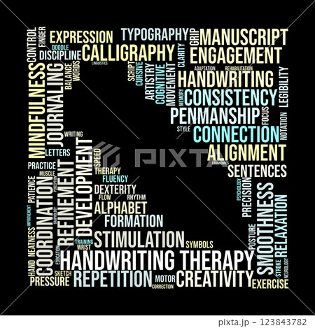 Handwriting Therapy Word Cloud. Key Topics for Writing Development and Rehabilitation 123843782