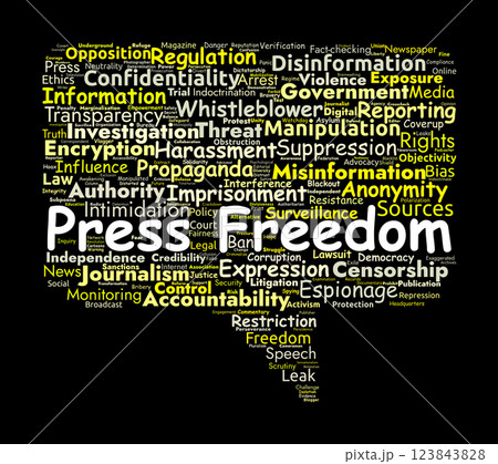 Press Freedom Challenges Word Cloud. Key Issues in Journalism and Media Suppression 123843828