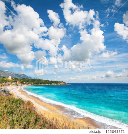 Spectacular seascape of Guidaloca Beach near Castellammare del Golfo. Spectacular seascape of Guidaloca Beach near Castellammare del Golfo. 123843871