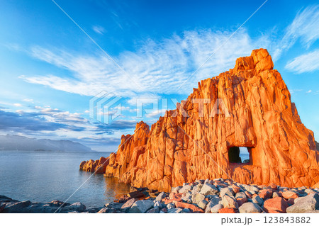 Exciting  sunset view of Red Rocks (Rocce Rosse) in Arbatax. 123843882