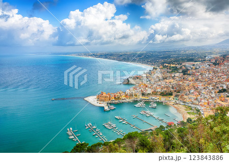 Spectacular aerial cityscape of Castellammare del Golfo town 123843886