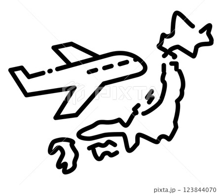 使いやすい黒線ピクトグラム　インバウンド　飛行機で日本へ 123844070