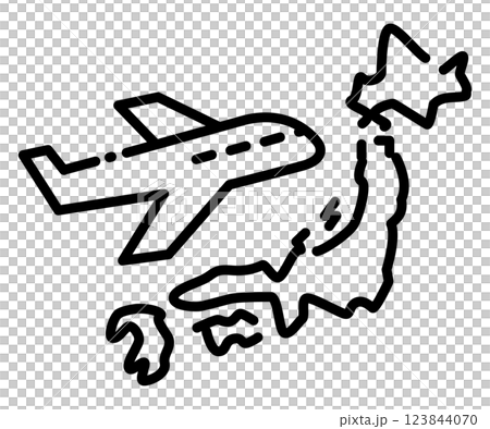 使いやすい黒線ピクトグラム　インバウンド　飛行機で日本へ 123844070