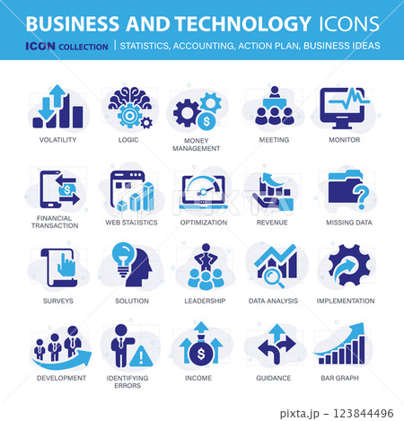 Icons collection for business and management. Concept icons for statistics, accounting, action plan and business ideas. Flat vector illustration Icons collection for business and management. Concept icons for statistics, accounting, action plan and business ideas. Flat vector illustration 123844496