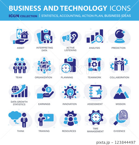 Icons collection for business and management. Concept icons for statistics, accounting, action plan and business ideas. Flat vector illustration 123844497