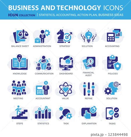 Icons collection for business and management. Concept icons for statistics, accounting, action plan and business ideas. Flat vector illustration 123844498