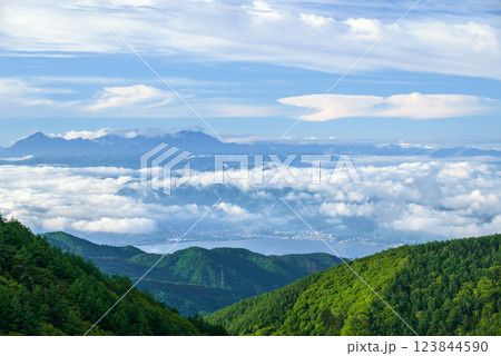 南アルプスと諏訪湖と雲海 南アルプスと諏訪湖と雲海 123844590