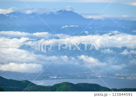 南アルプスと諏訪湖と雲海 南アルプスと諏訪湖と雲海 123844591