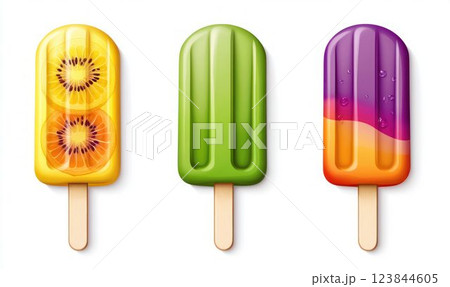 Colorful Fruit Popsicles Isolated on White Background 123844605