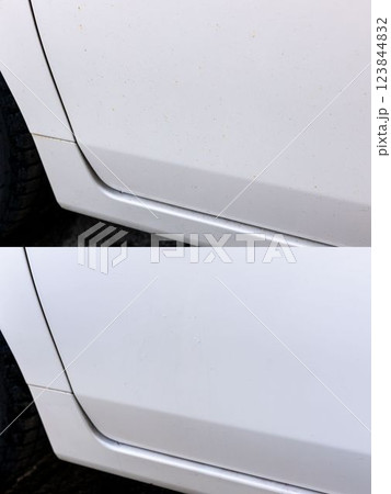 自動車ボディーの鉄粉除去　前と後 123844832