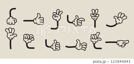 Set of isolated retro characters hands vector illustration set Set of isolated retro characters hands vector illustration set 123844841