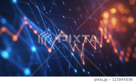 Growing line graph showing continuous improvement in futuristic digital environment 123845036