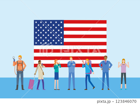 アメリカ国旗と人々 123846070