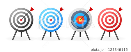 Target icon set. Archery targets. Bullseye in the target center of dartboard. Business marketing goal. Vector illustration. 123846116