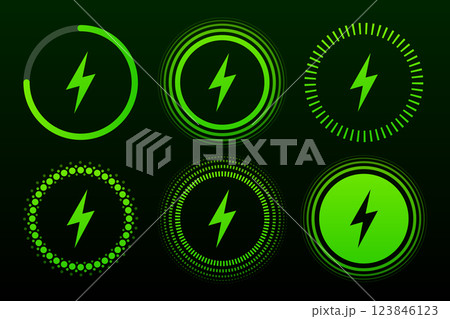 Wireless Charging battery energy variations. Battery power luminous indicators. Vector illustration. 123846123